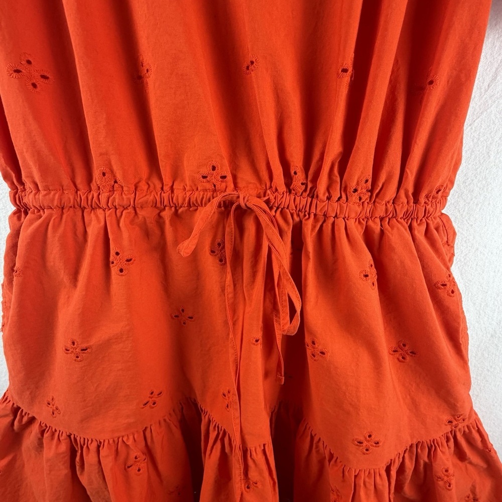 Free Assembly 100%‎ Cotton Eyelet Tiered Mini Dress Orange Puff Sleeve Cottage - Picture 4 of 10